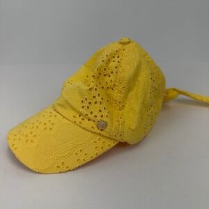Vince Camuto Hat Women Yellow Eyelet Baseball Cap Tie Back
